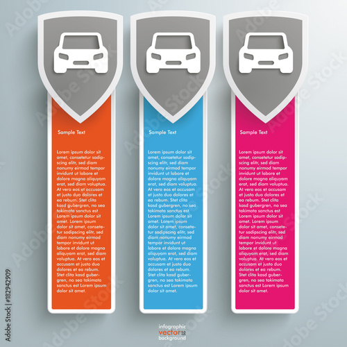 3 Colored Protection Shield Oblong Banners Cars