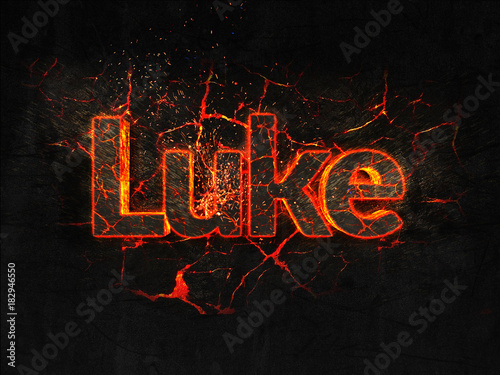 Luke Fire text flame burning hot lava explosion background. photo
