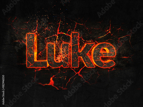 Luke Fire text flame burning hot lava explosion background.
