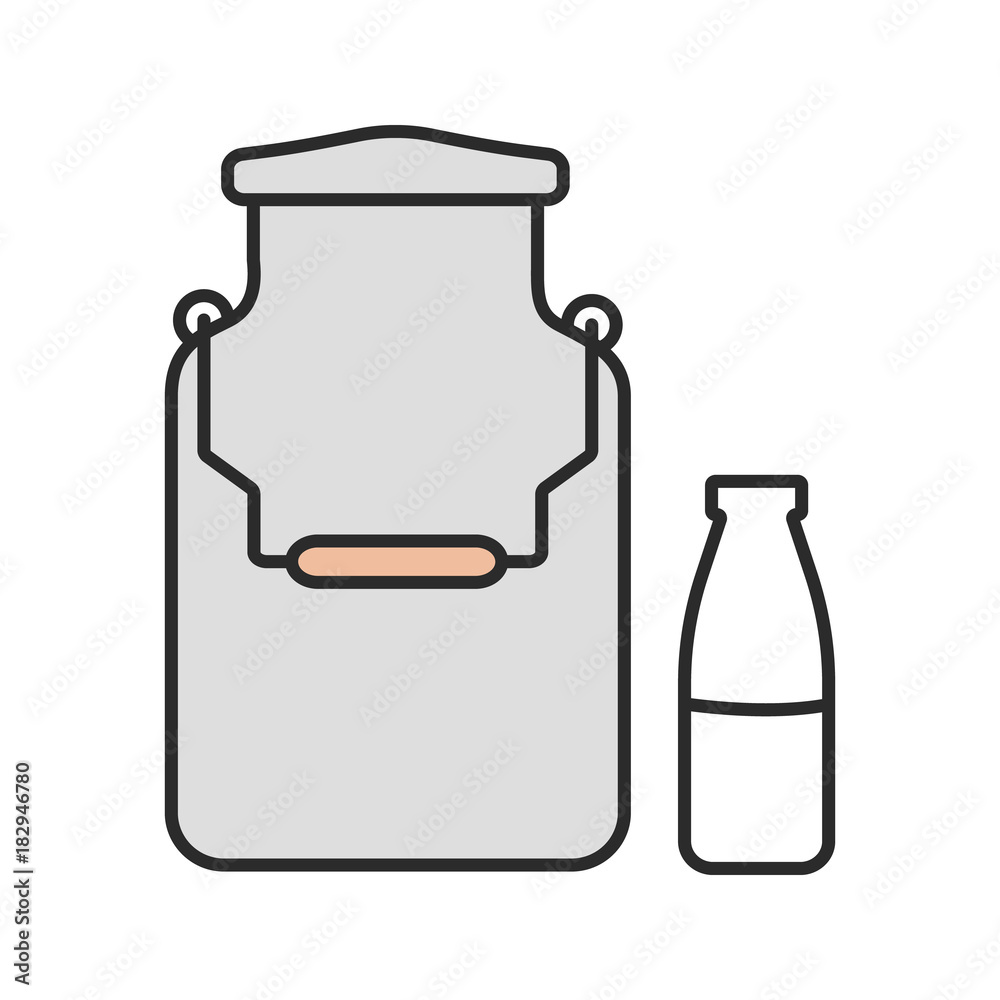 Milk can and bottle color icon Milk can and bottle color icon