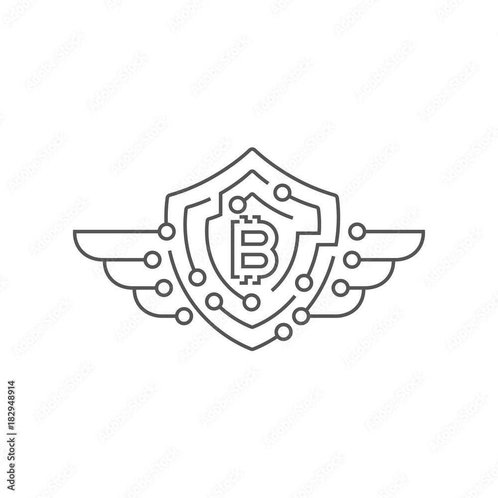 Obraz premium Bitcoin logotype. Protection concept. Editable Stroke