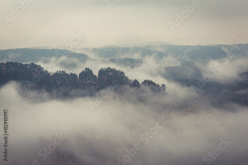 Foggy landscape in saxon switzerland