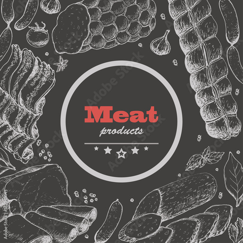 Vector background with meat products
