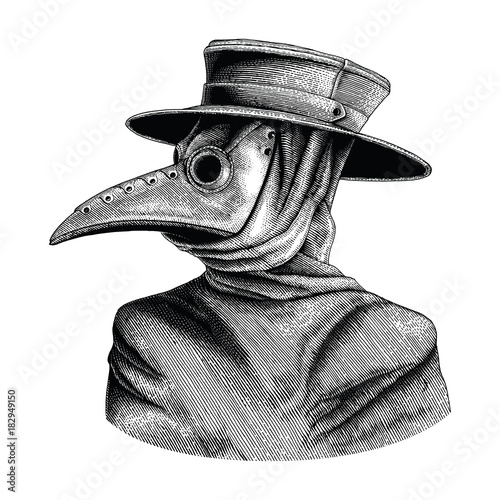Plague doctor hand drawing vintage engraving isolate on white background photo