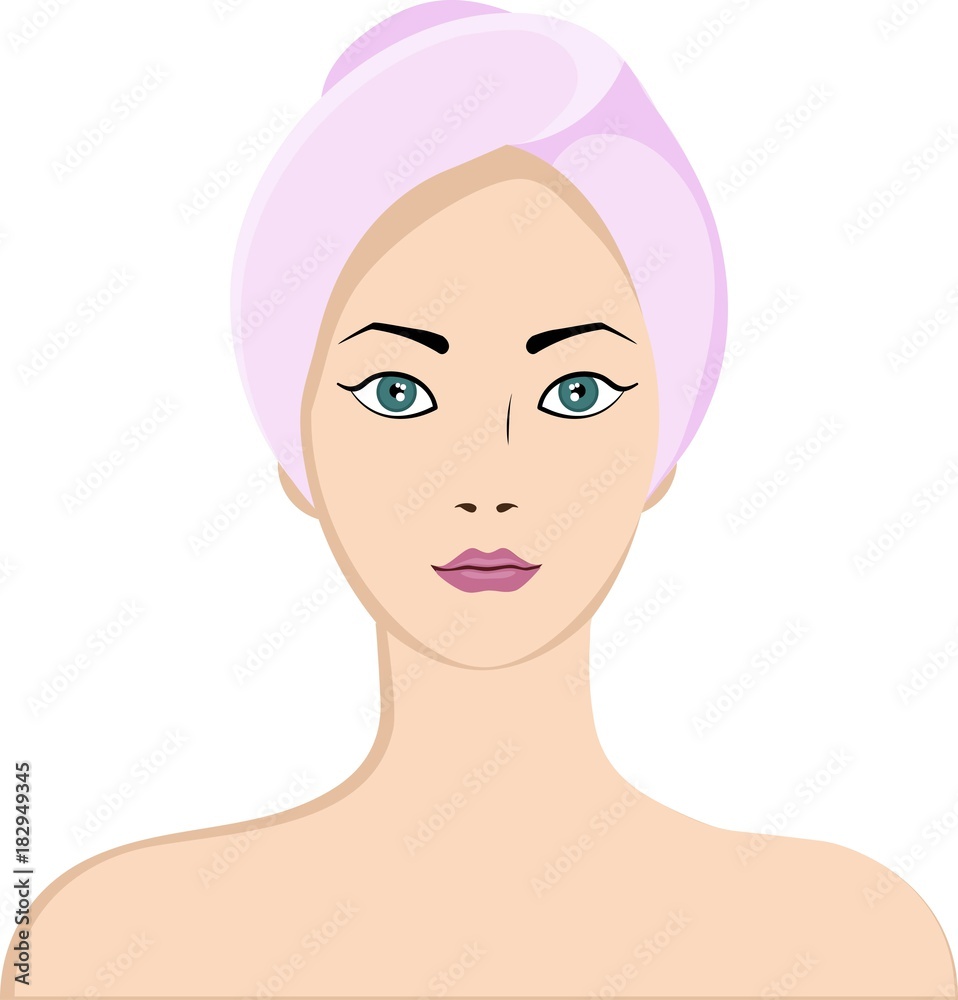 Young beautiful girl. Beauty skincare and cosmetology. Beauty and freshness of the woman face vector illustration. Young beautiful girl. Beauty skincare and cosmetology. Beauty and freshness of the woman face vector illustration.