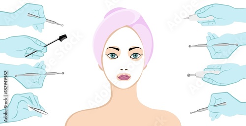 Young beautiful girl with mask on face. Beauty skincare and cosmetology. Beauty and freshness of the woman face vector illustration.