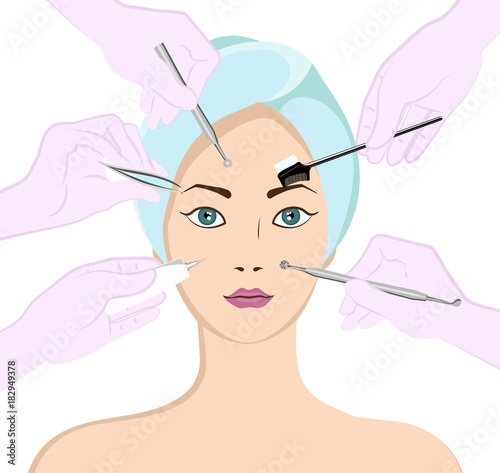 Young beautiful girl. Beauty skincare and cosmetology. Beauty and freshness of the woman face vector illustration.