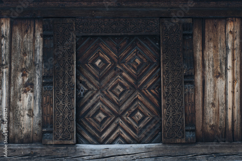 Old carved traditional Norwegian door
