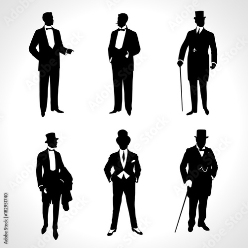Set of male silhouettes retro1920s, upper classes. Vintage Gentlemen collection