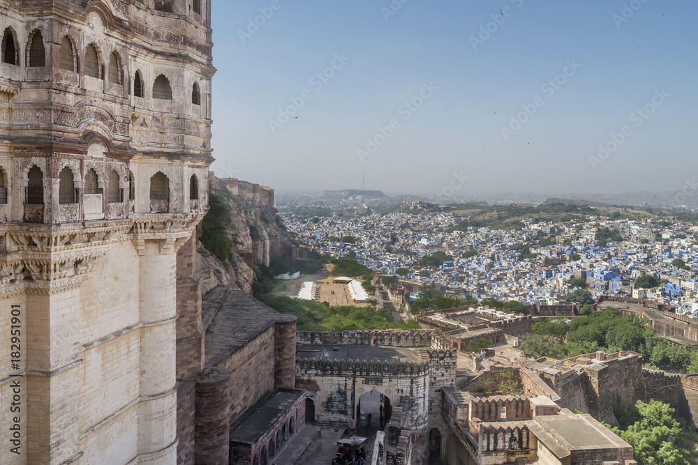 Aerial view of The Blue City from the Mehrangarh Fort, Jodhpur, Rajasthan, India