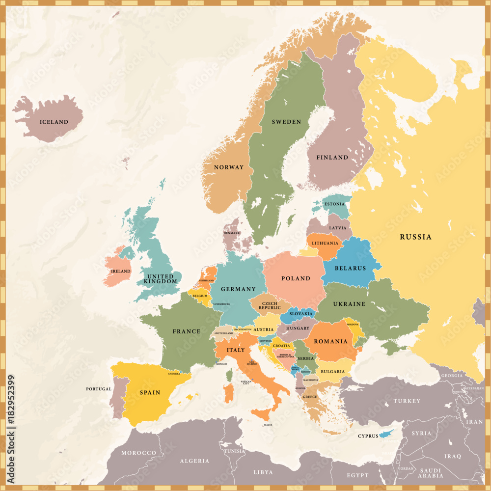 Vector Vintage Europe Map - obrazy, fototapety, plakaty 