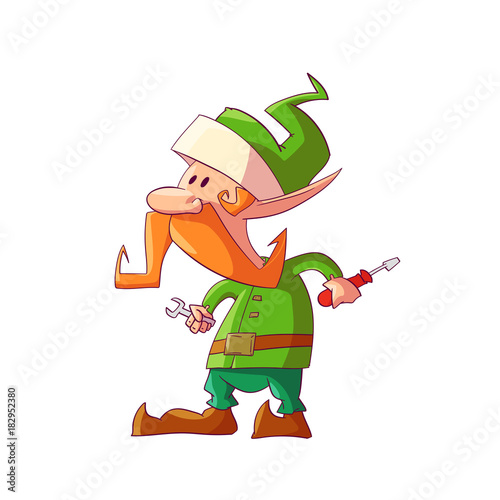 Colorful vector illustration of a cartoon Christmas elf or a fantasy dwarf
