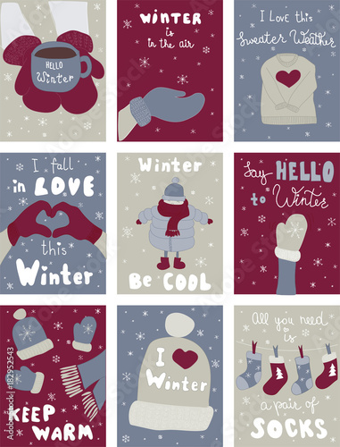 Winter Poster. Clothes postcard. Season lettering.