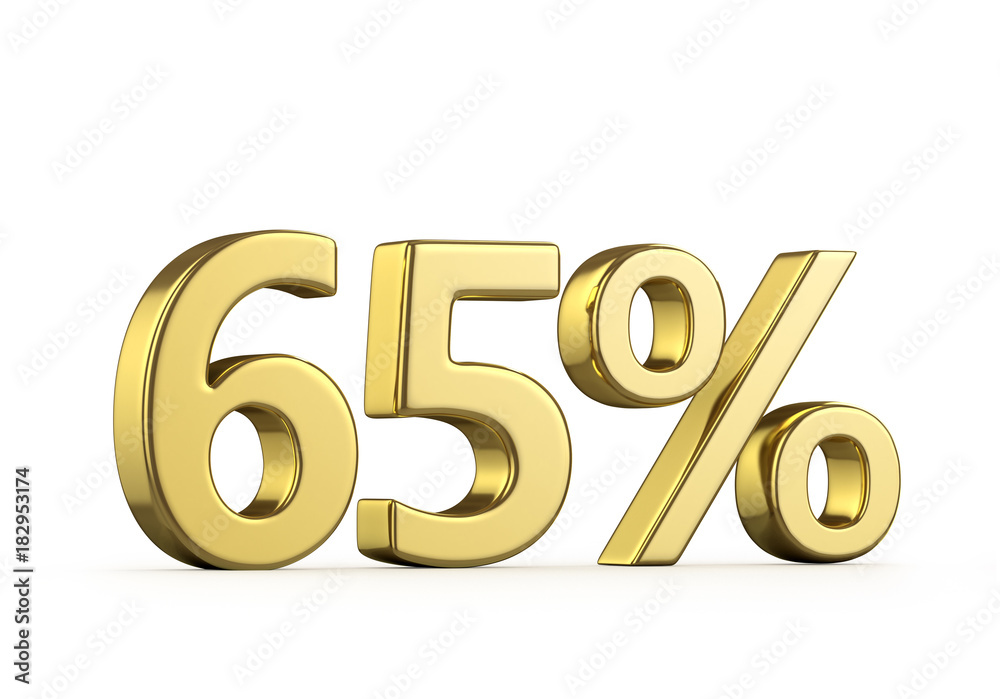 Sixty five gold percent on a white background. 3D illustration Sixty five gold percent on a white background. 3D illustration