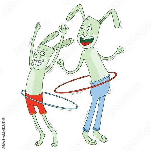 rabbits playing hula hoop