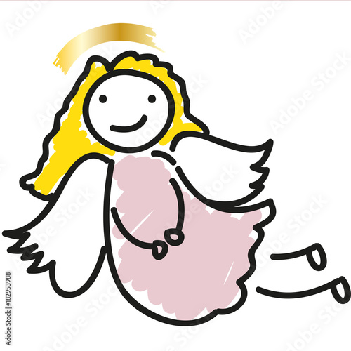 Frohe Weihnachten, Christkind, Schutzengel, süsser Engel mit goldenen Haaren und Heiligenschein, xmas, x mas, x-mas, Dekoration für das Fest, Vektor, isoliert