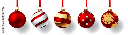 Christmas balls with red ribbon