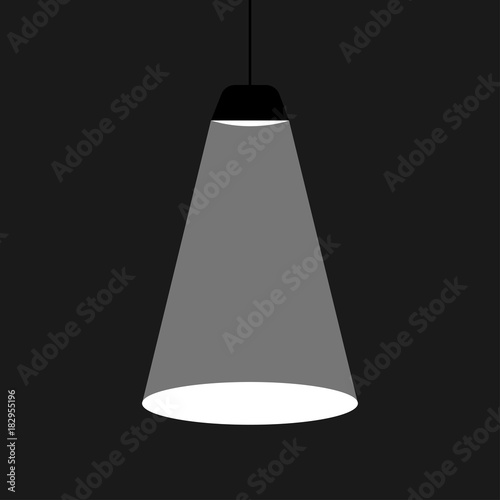 Black ceiling lamp in a flat design. A ray of light. Vector illustration