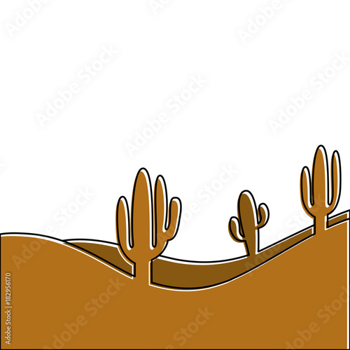 landscape desert with cactus plant sand vector illustration