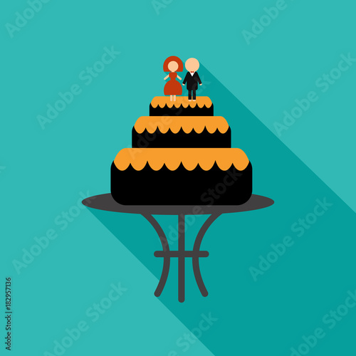 wedding cake icon image with silhouette of newlyweds
