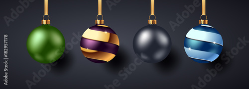 Christmas Balls with Shadows on dark background. Vector illustration