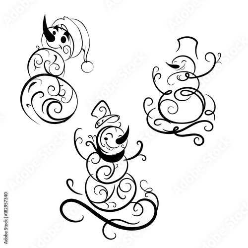 beautyfull snowman hand drawn line