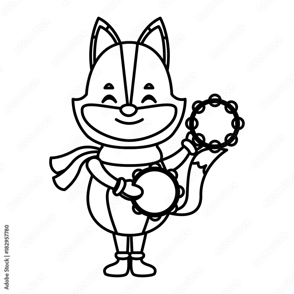 Cute fox with tambourines icon vector illustration graphic design Cute fox with tambourines icon vector illustration graphic design