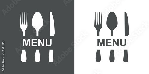 Logotipo MENU y cubiertos gris y blanco