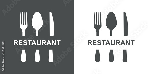 Logotipo RESTAURANT y cubiertos gris y blanco
