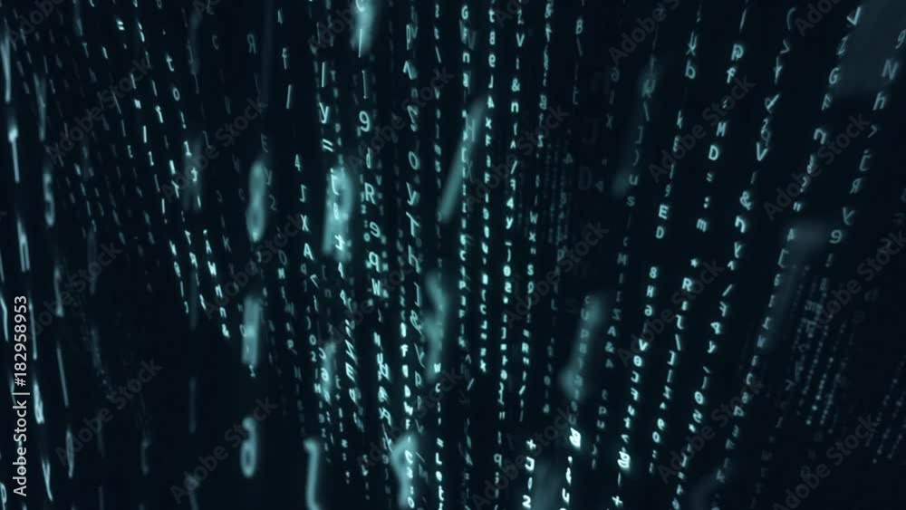 Animatied Technology Concept with Streams of Random Characters Drifting Upwards