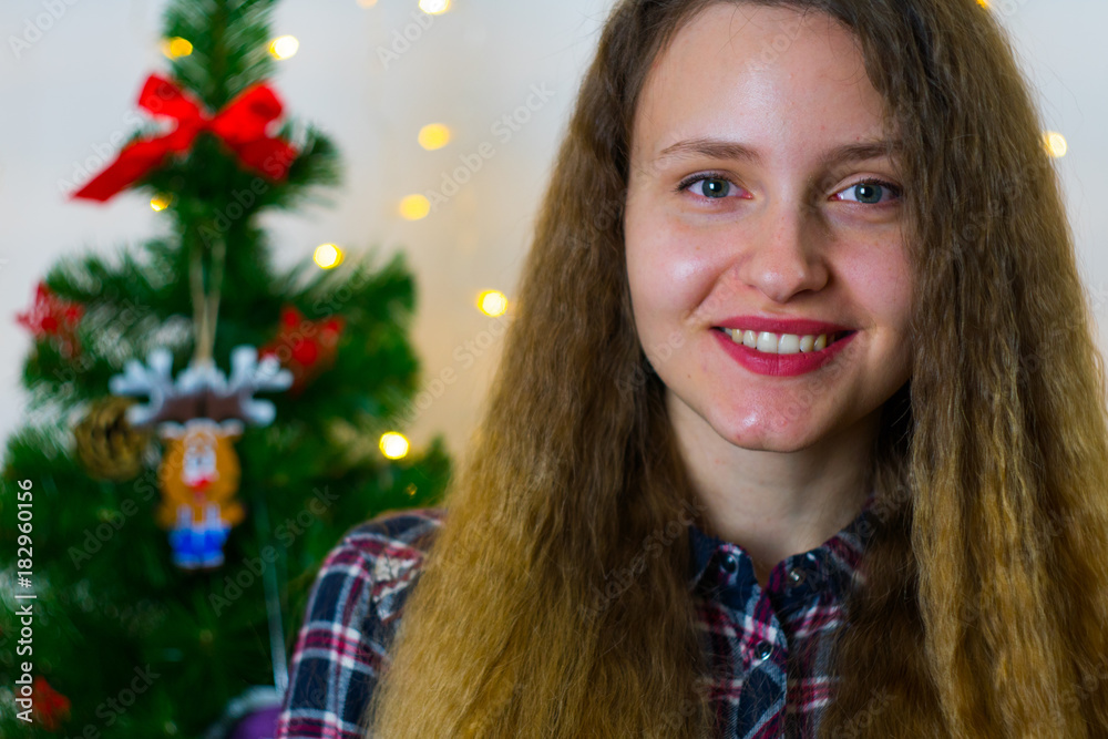 beautiful girl with christmas tree and toys white background beautiful girl with christmas tree and toys white background