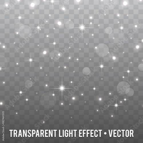 Vector white Glitter particles  Effect on transparent Background.