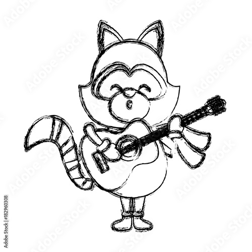 Cute raccoon playing guitar icon vector illustration graphic design