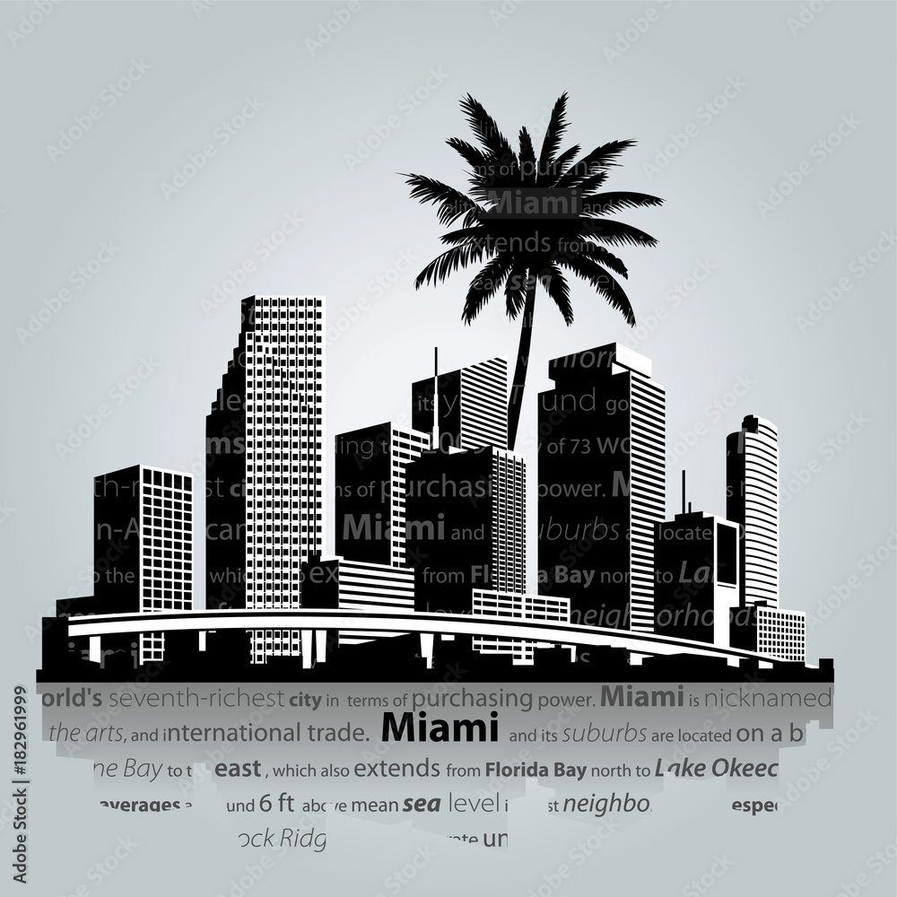Naklejka premium Panoramę Miami. Ilustracji wektorowych