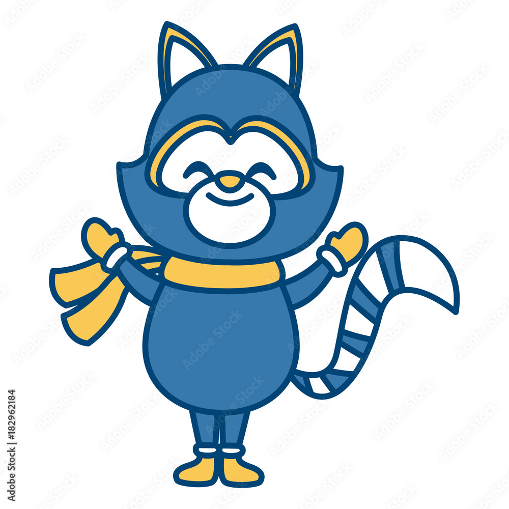 Cute raccoon with scarf cartoon icon vector illustration graphic design icon vector illustration graphic design