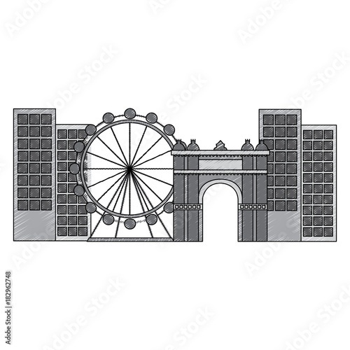 barcelona attraction ferris wheel landmark tourism vector illustration