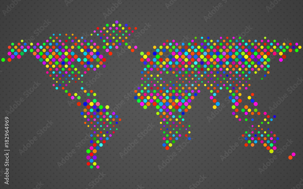 Fototapeta premium Abstract world map of colorful circles. Vector