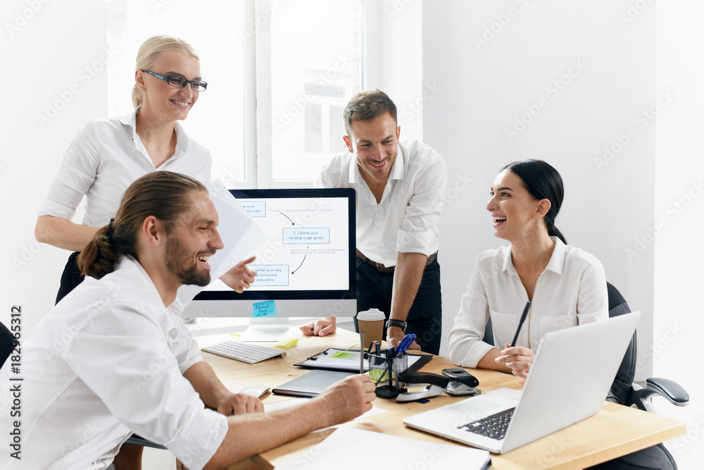 Business Meeting. People Working On Project In Office Business Meeting. People Working On Project In Office