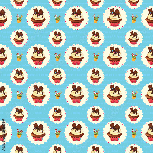 Merry Christmas and Happy New Year Seamless pattern with cute cup cake , illustration vector design