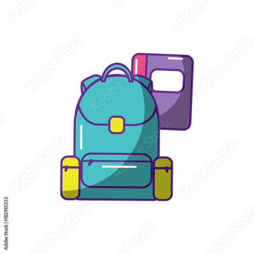 schoolbag with notebook supplies education and zippers vector illustration