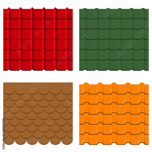 Roof tiles set. Collection of shingles and profiles, seamless constructions patterns. Vector illusration.