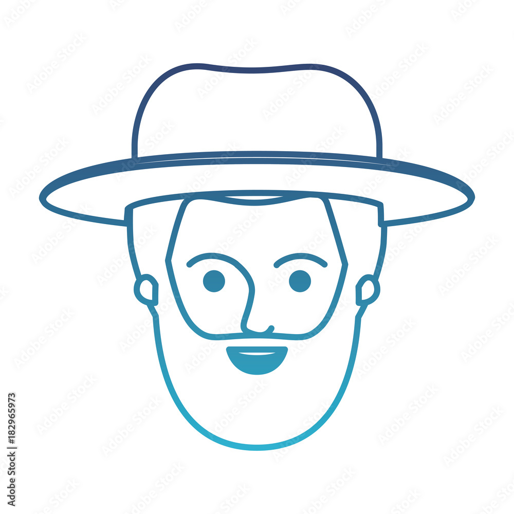 male face with hat and short hair and bearded in degraded blue silhouette vector illustration male face with hat and short hair and bearded in degraded blue silhouette vector illustration