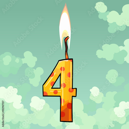 burning candle number four on sky background