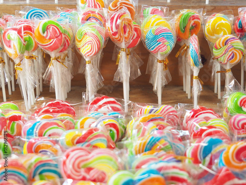 Many colorful lollipops are candy for children. For parties, celebrations, Christmas and New Year, it's colorful and delicious.