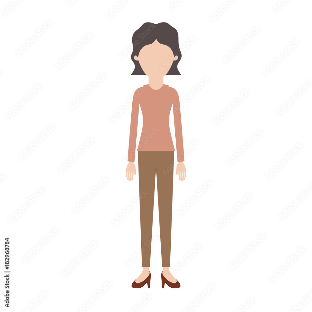 faceless woman full body with blouse long sleeve and pants and heel shoes with short wavy hair in colorful silhouette vector illustration faceless woman full body with blouse long sleeve and pants and heel shoes with short wavy hair in colorful silhouette vector illustration