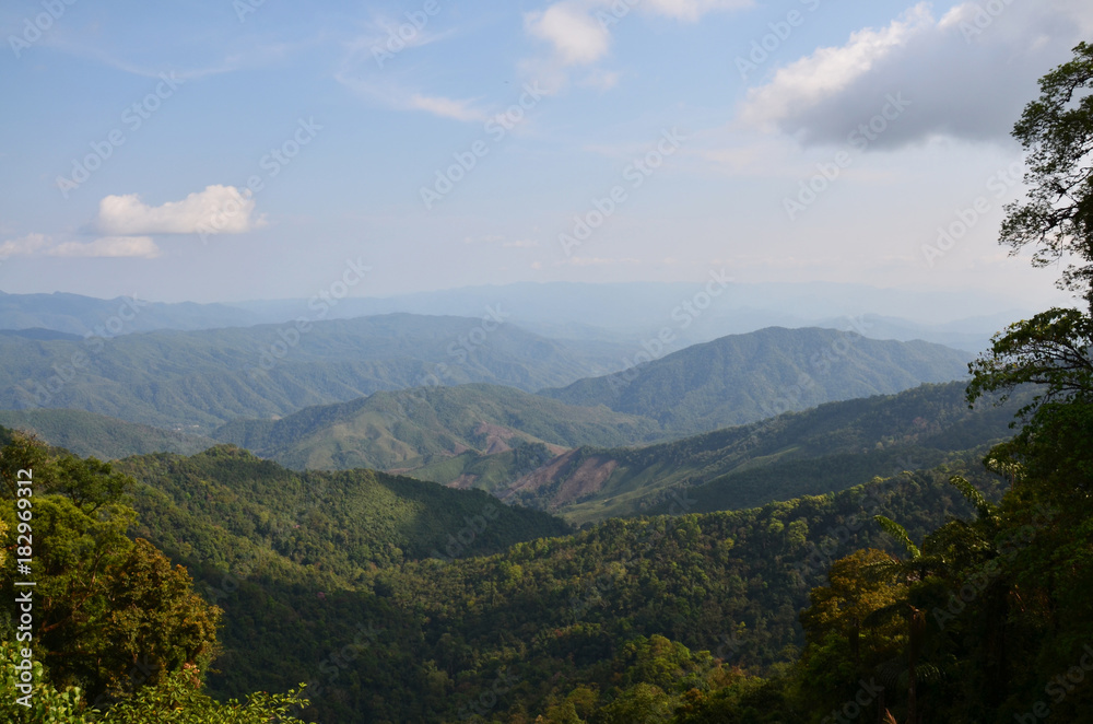 Aerial view landscape mountain and forest in of Sri Nan National Park between go to Ban Bo Kluea village