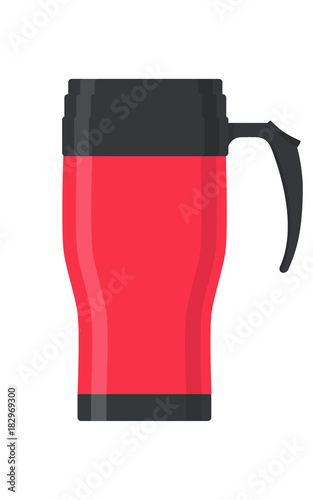 Modern Thermo cup, travel mug, thermos isolated on white background. Vector illustration in flat style.