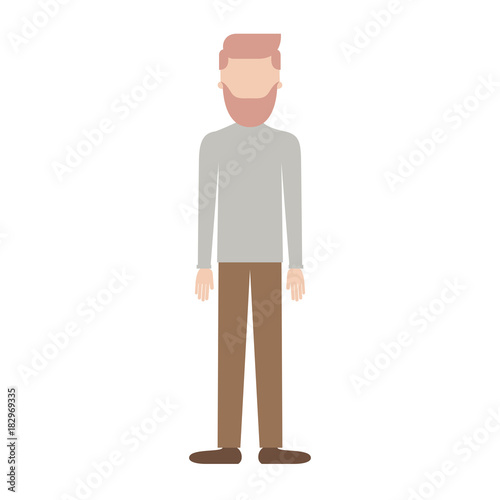 faceless man full body with beard and shirt and pants and shoes with side parted hairstyle in colorful silhouette vector illustration