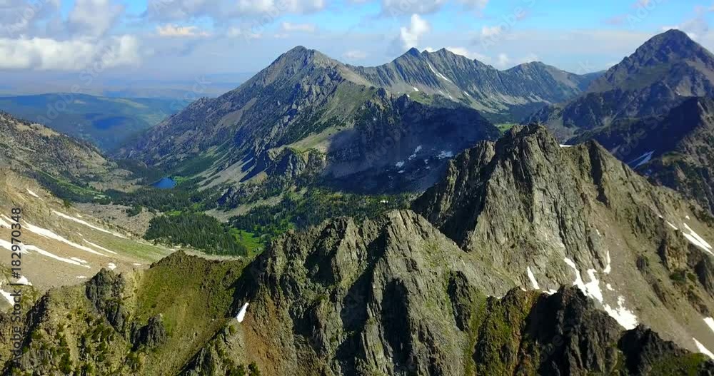 Aerial View Of Jagged Mountain Peaks - Beehive Basin, Montana, USA