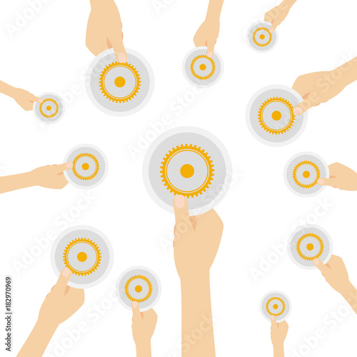 Hände zeigen Zahnrad - Systemeinstellungen